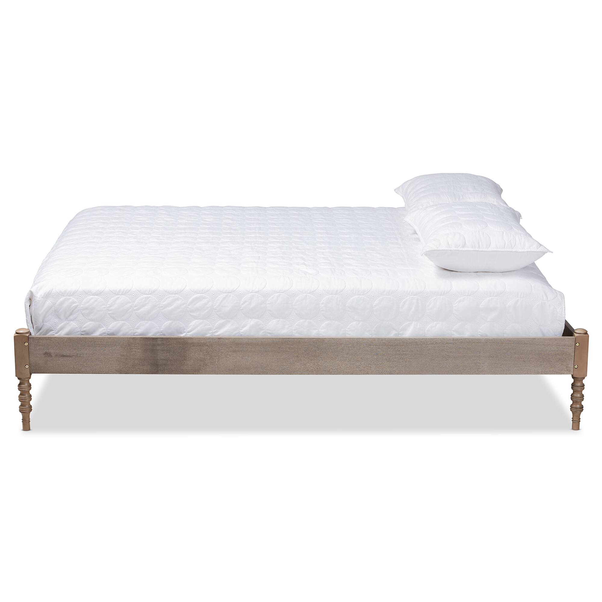 Angle. Baxton Studio - Cielle French Bohemian Weathered Oak Finished Wood Platform Bed Frame - Weathered Grey.