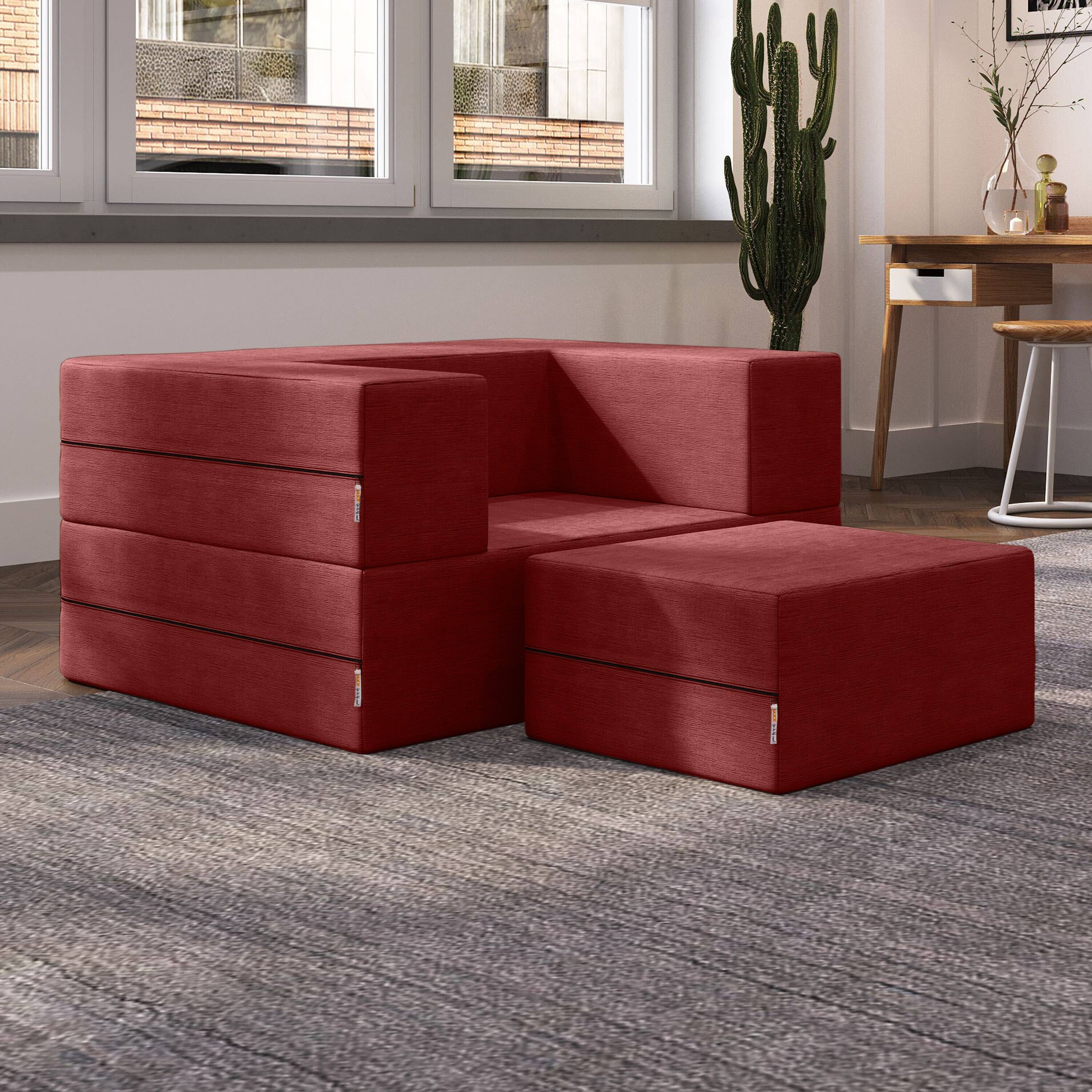 Back. Jaxx - Jaxx Zipline Convertible Sleeper Futon Chair & Ottoman with Machine-Washable Cover, Berry Red - Berry Red.