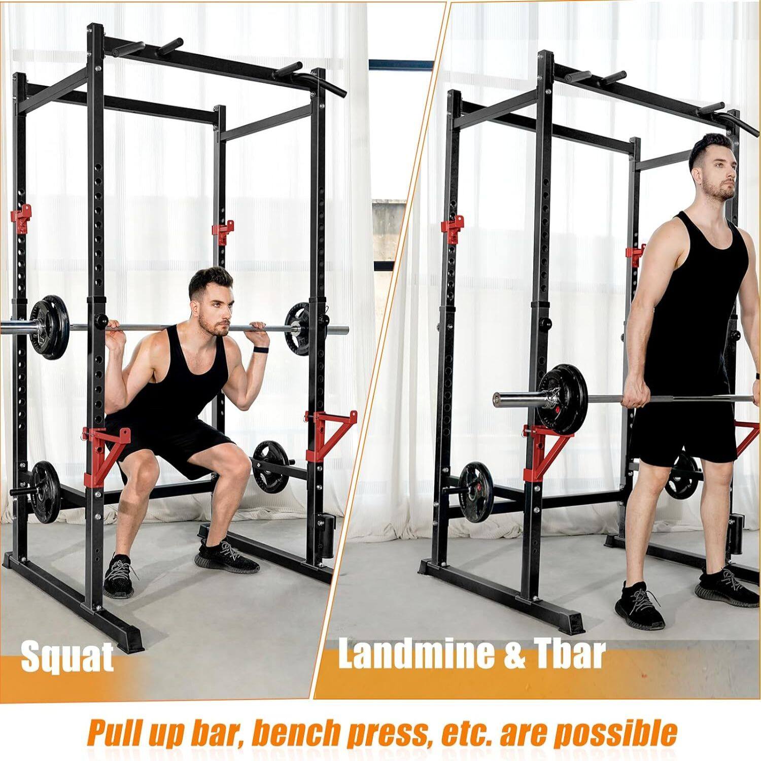KERDOM Squat Rack Pull Up Bar, Power Rack Cage, Adjustable Weight