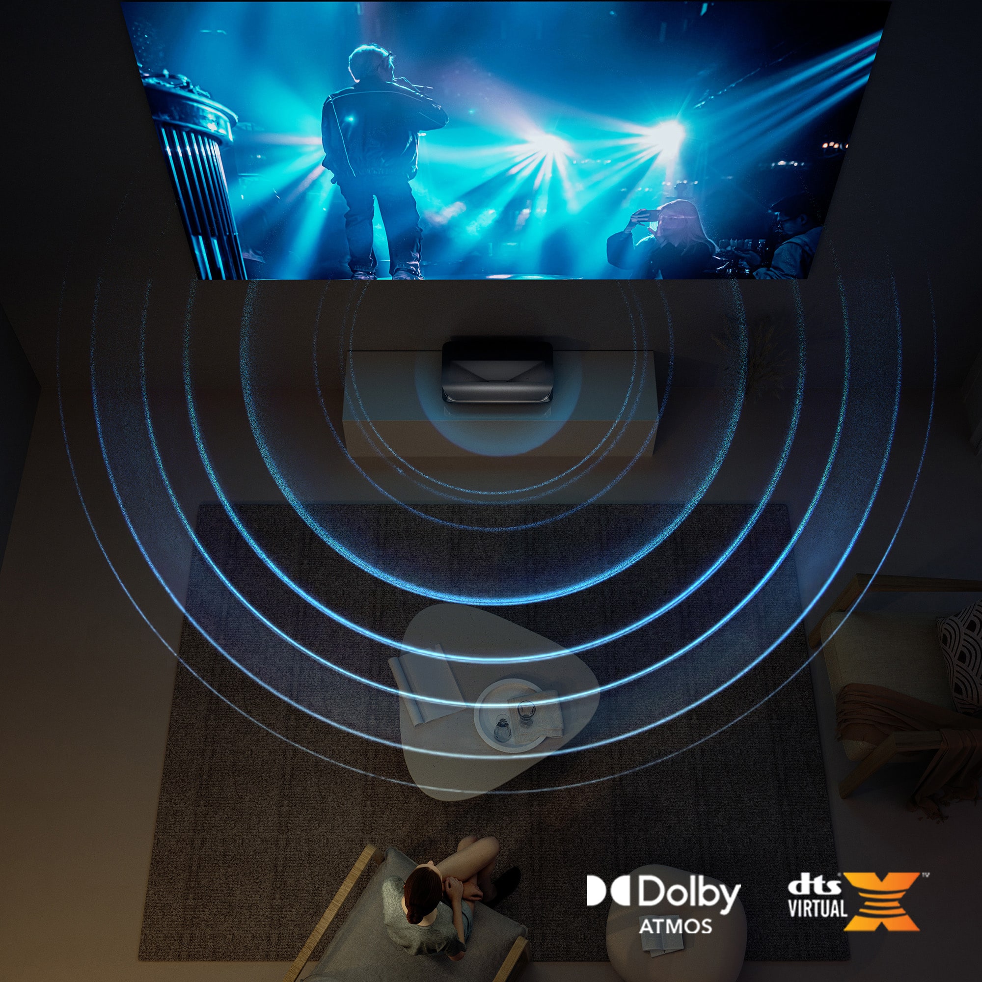 The text on the image reads: "D dts Dolby VIRTUAL ATMOS". This can be grouped as "D dts Dolby VIRTUAL ATMOS".