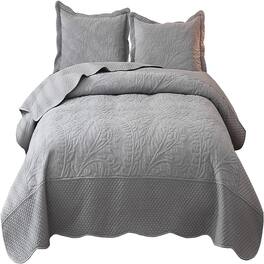 MarCielo - 2/3 Piece 100% Cotton Oversized Bedspread Lightweight Quilt Set - Noble Grey
