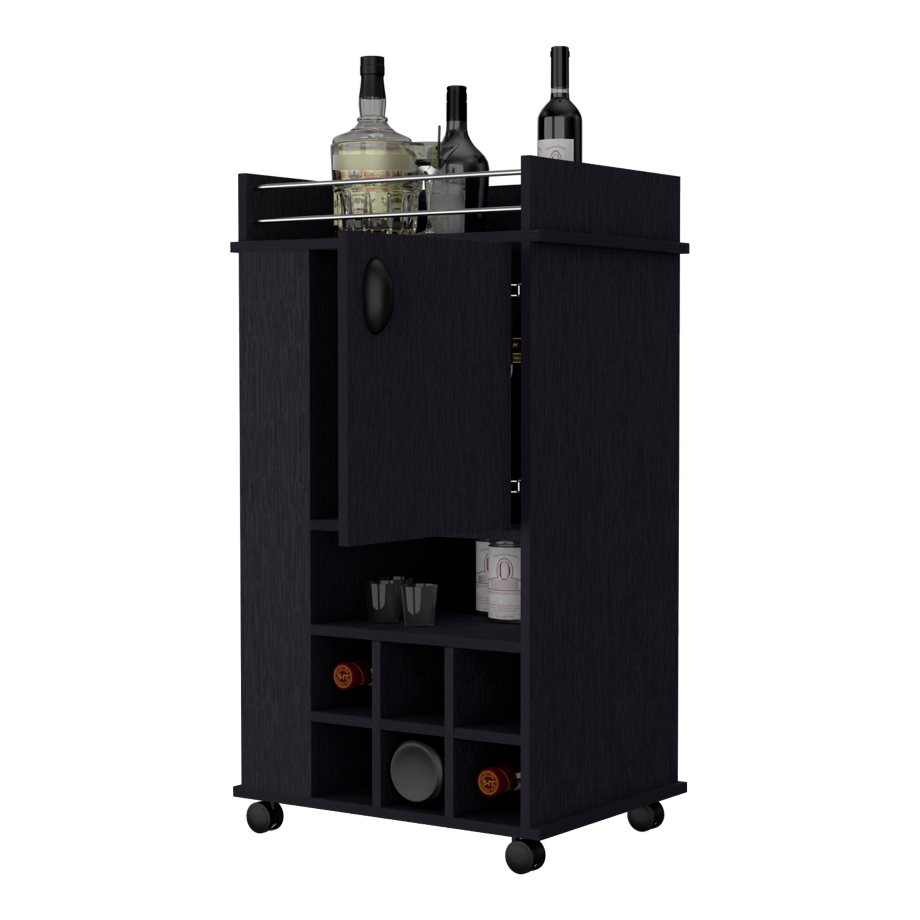 Alt View 3. TinyHomie - Farson Bar Cart with 2-Side Shelf 6-Built In Wine Rack and Casters.