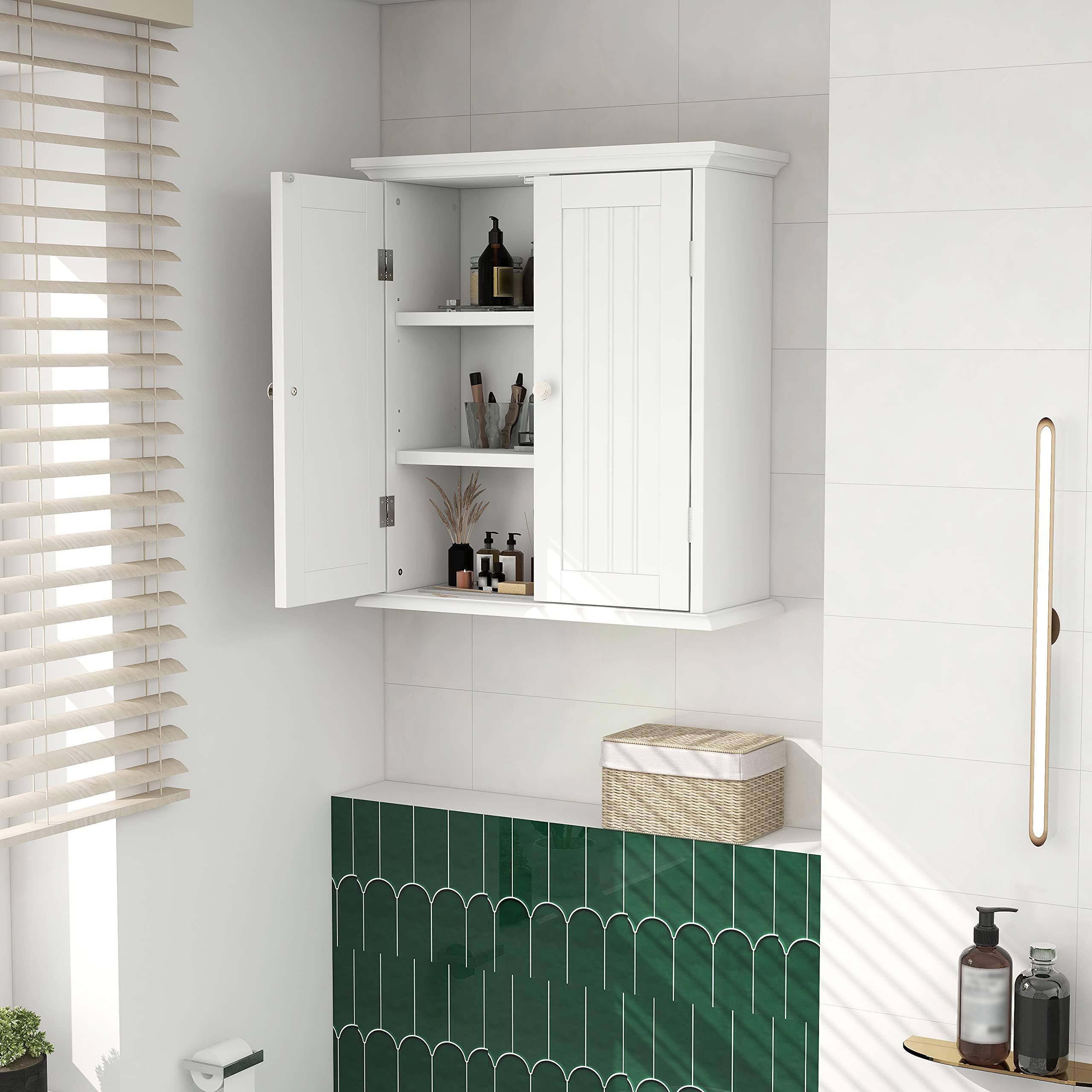 Alt View 2. Hirose Alice - Wall Cabinet Over The Toilet Space Saver Storage With 2 Door And Shelves Cupboard - White-8.8"D x 21.1"W x 24"H (2 pack).