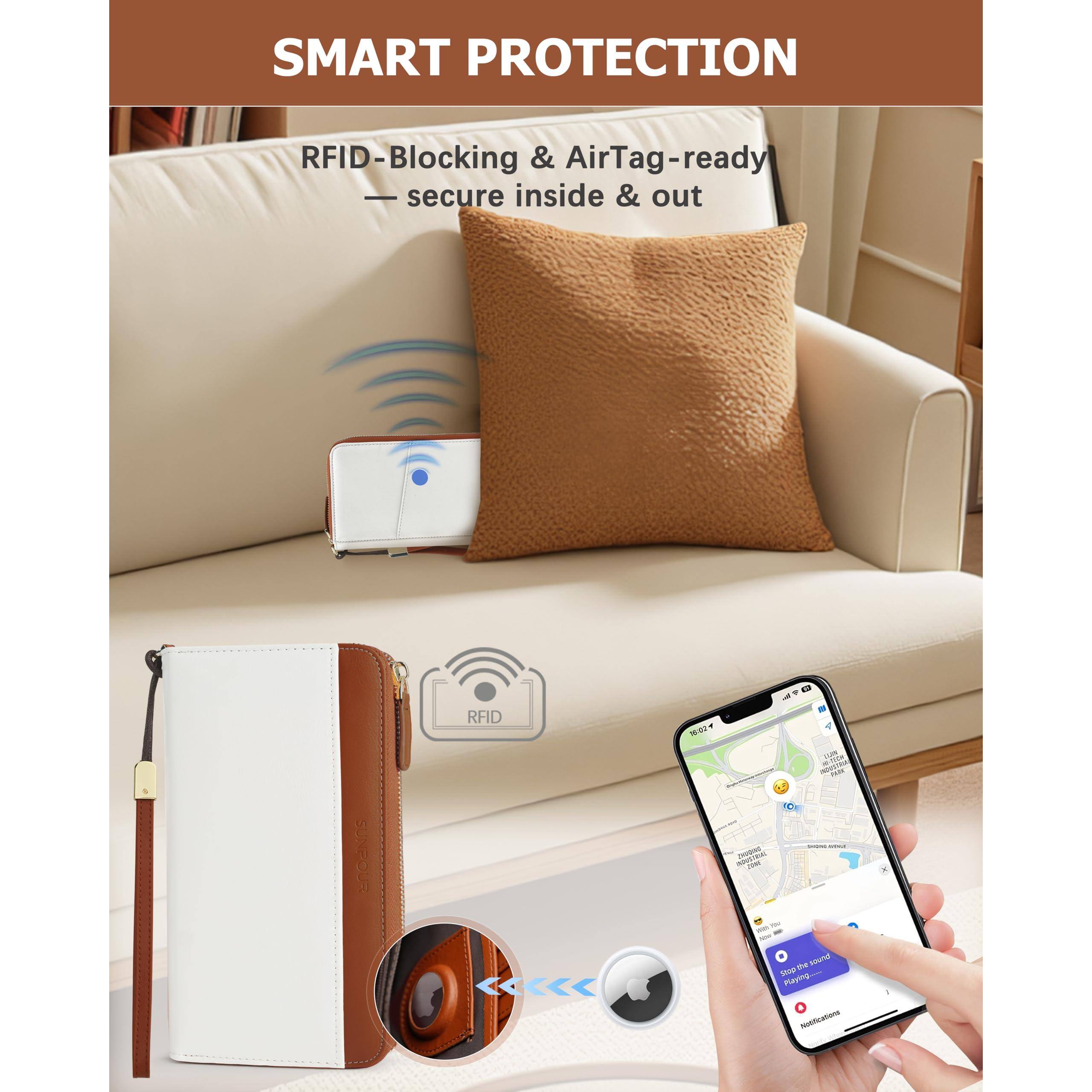 Alt View 3. Jadie Link - Large Travel Wallet Women Rfid Zipper Airtag Slot Passport Holder Clutch Wristlet Smart, Stylish, DurableThis leather - Brown.