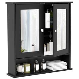 Costway - Wall Mount Mirror Cabinet Bathroom Medicine Cabinet Organizer - Black