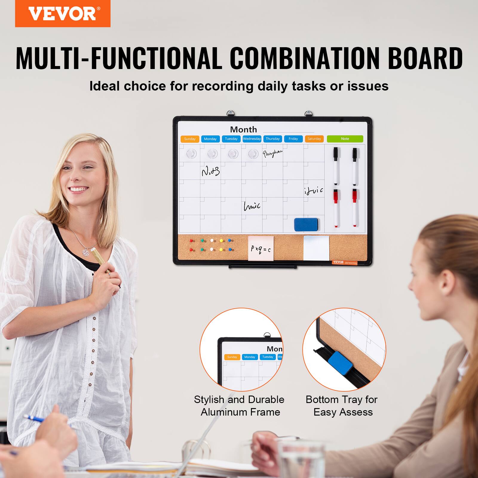 VEVOR MULTI-FUNCTIONAL COMBINATION BOARD Ideal choice for recording daily tasks or issues

Stylish and Durable Aluminum Frame
Bottom Tray for Easy Assess