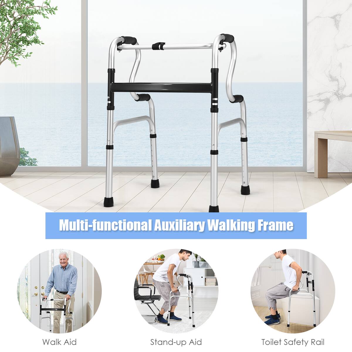 Multi-functional Auxiliary Walking Frame

Walk Aid
Stand-up Aid
Toilet Safety Rail