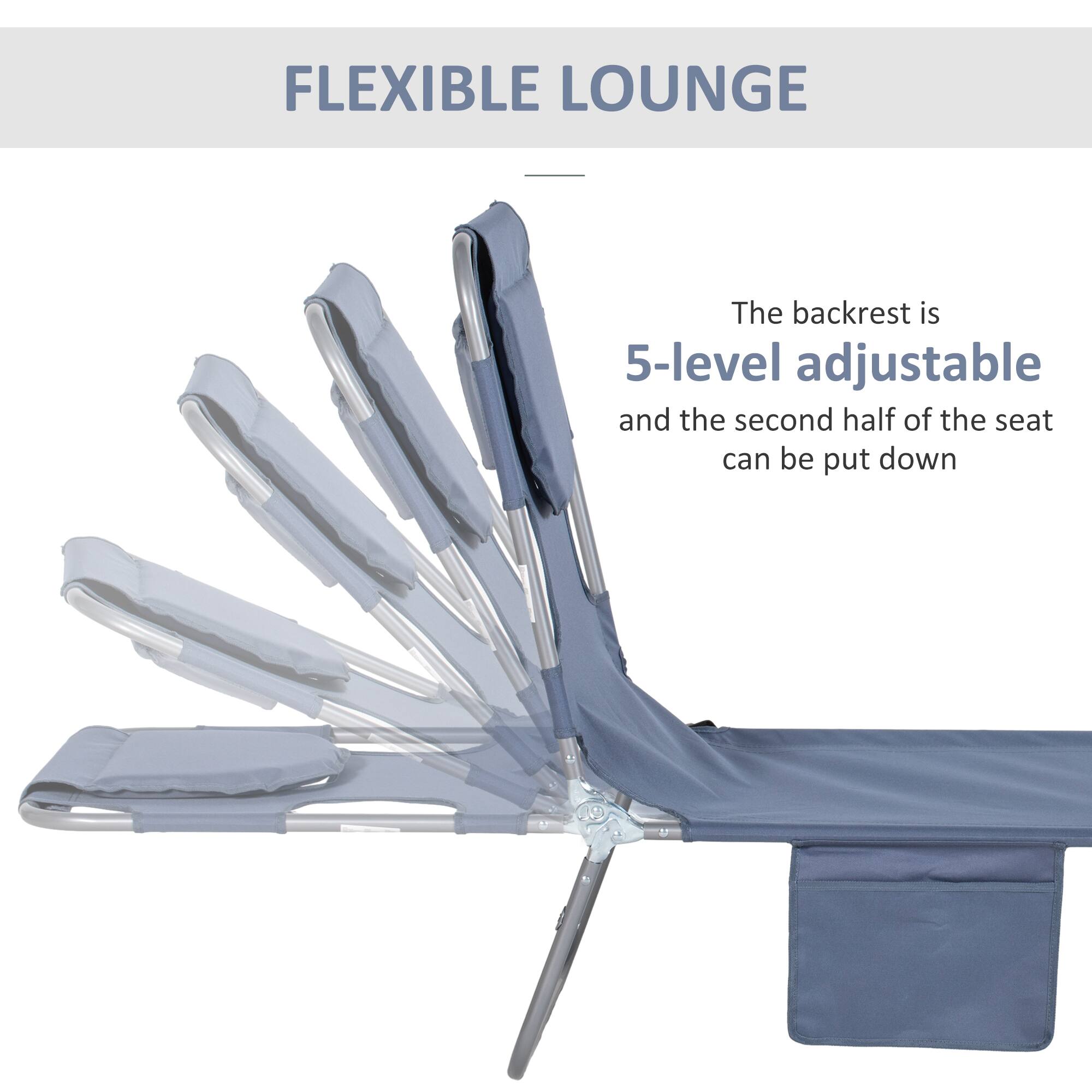 FLEXIBLE LOUNGE

The backrest is 5-level adjustable and the second half of the seat can be put down