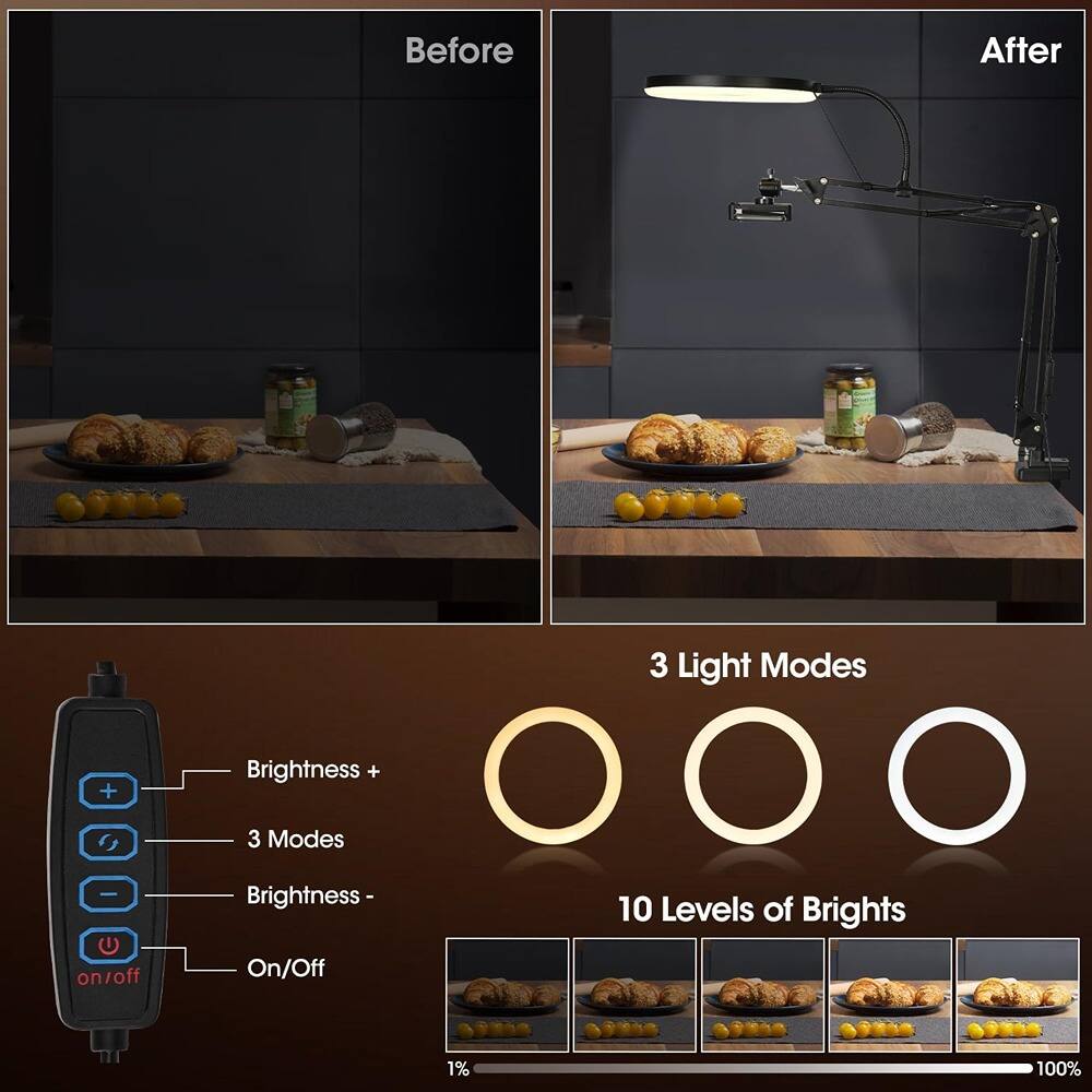 Before After

3 Light Modes

Brightness + 3 Modes Brightness - On/Off

10 Levels of Brights

1% 100%