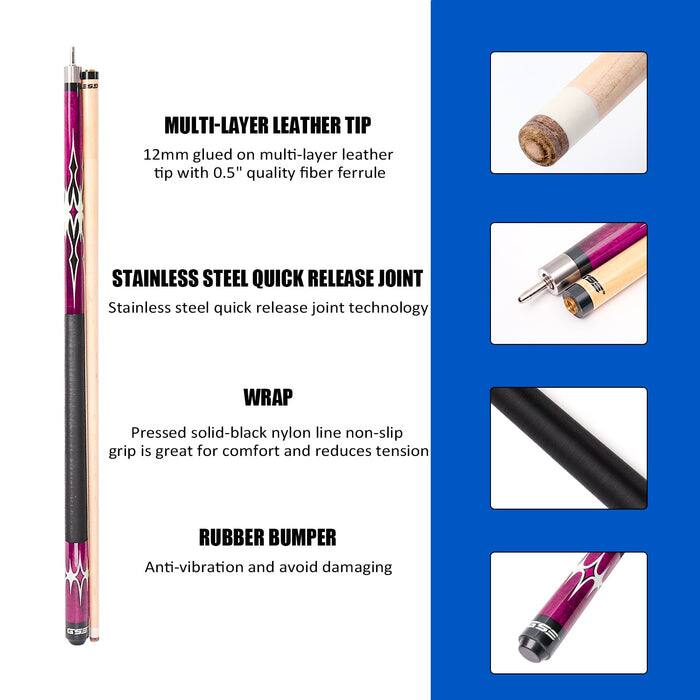 Here is the corrected and grouped text:

**MULTI-LAYER LEATHER TIP**
- 12mm glued on multi-layer leather tip with 0.5" quality fiber ferrule

**STAINLESS STEEL QUICK RELEASE JOINT**
- Stainless steel quick release joint technology

**WRAP**
- Pressed solid-black nylon line non-slip grip is great for comfort and reduces tension

**RUBBER BUMPER**
- Anti-vibration and avoid damaging