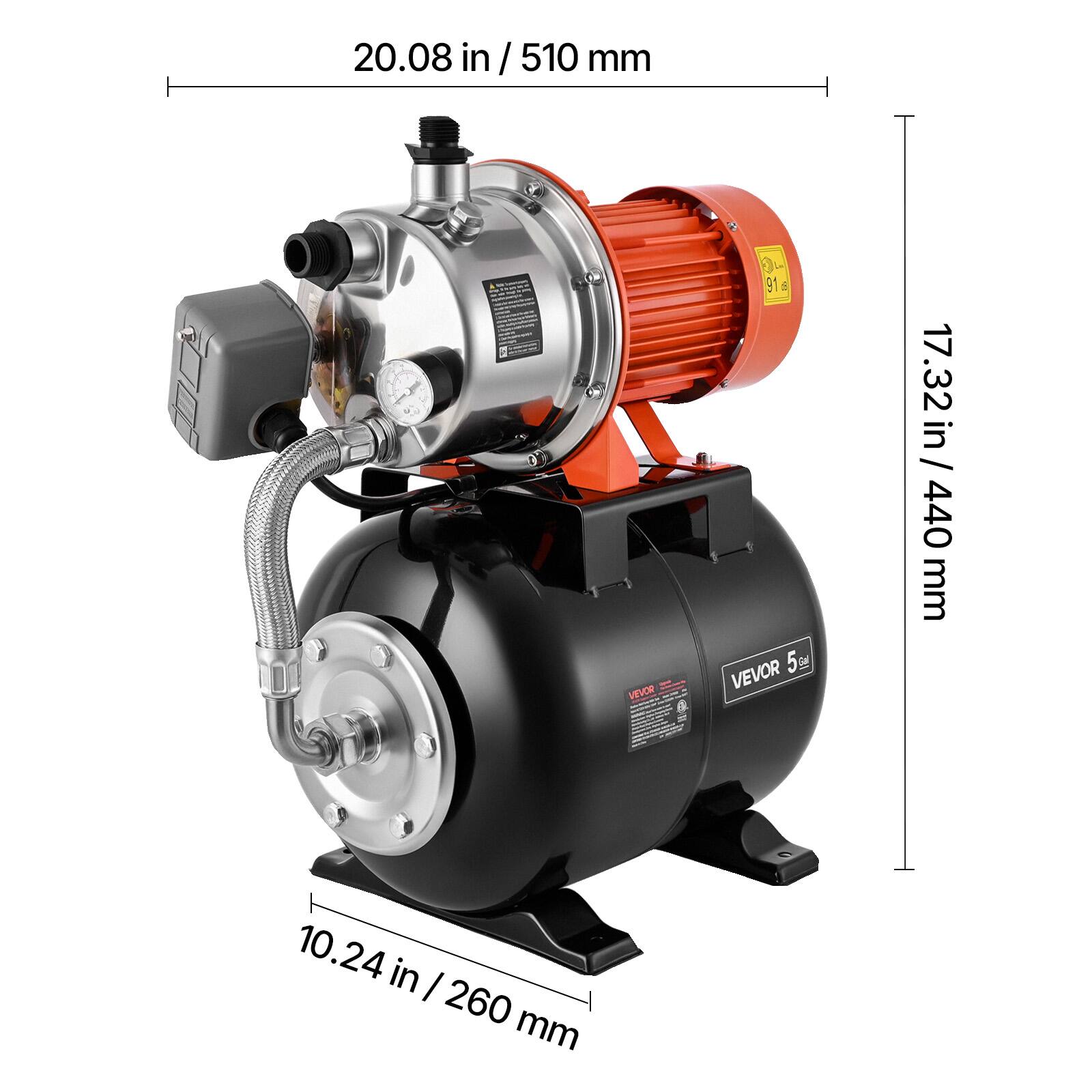 20.08 in / 510 mm  
VEVOR  
17.32 in / 440 mm  
10.24 in / 260 mm