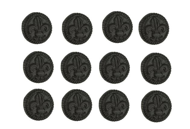 Front. De Leon Collections - Brown Cast Iron Fleur De Lis Round Cabinet Knobs or Drawer Pulls Set of 12 - Brown.