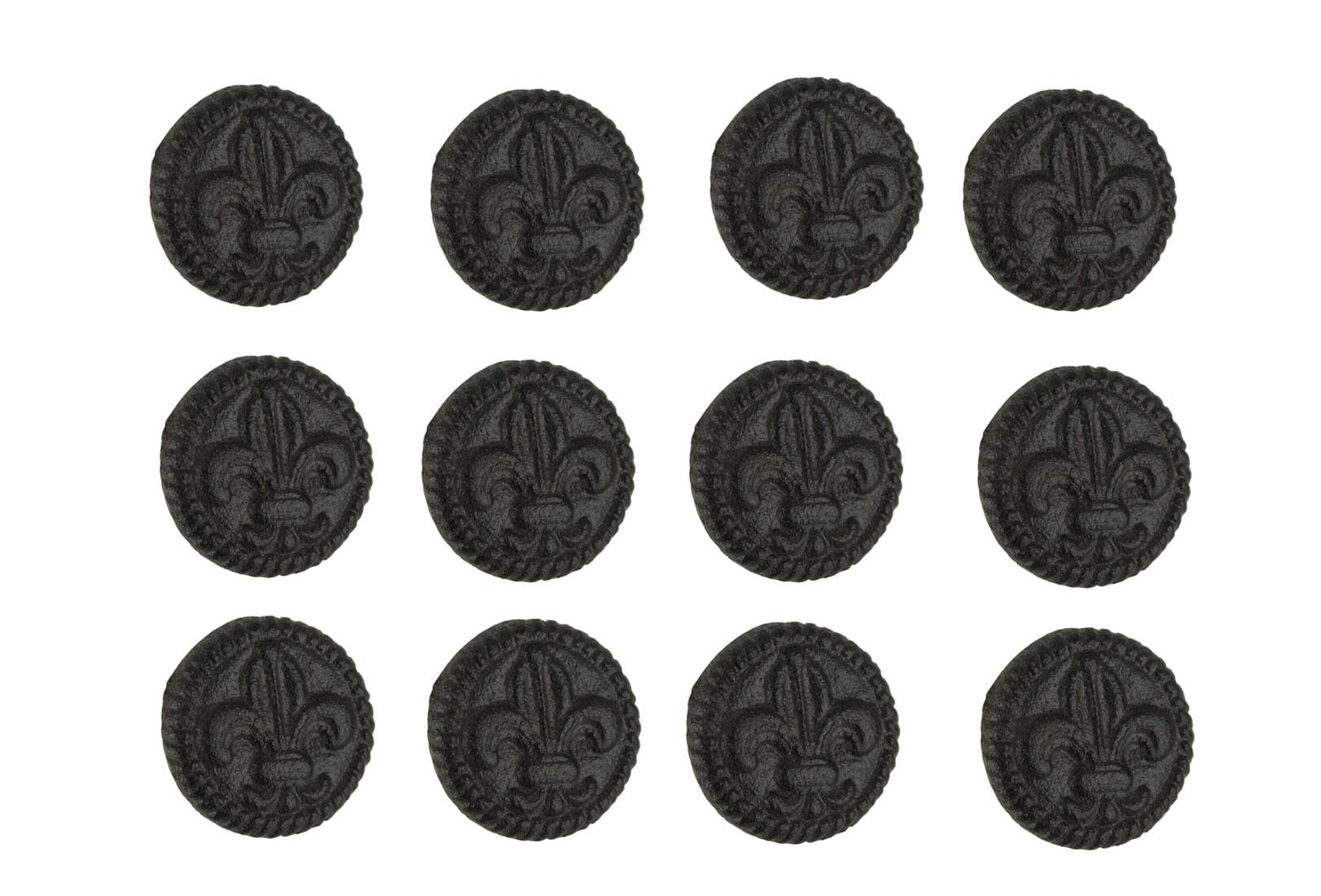 Front. De Leon Collections - Brown Cast Iron Fleur De Lis Round Cabinet Knobs or Drawer Pulls Set of 12 - Brown.