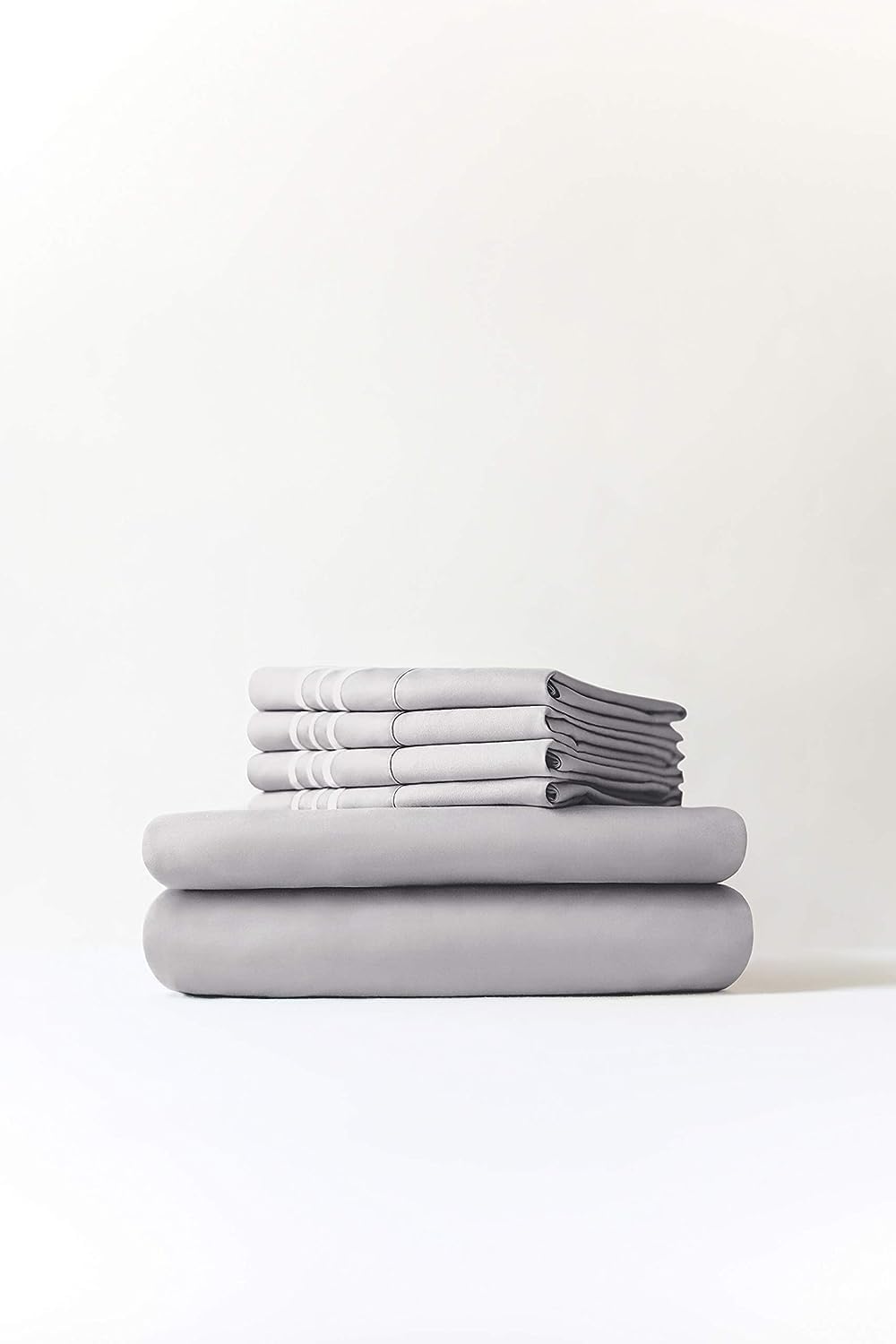 Angle. CGK Linens - Ultra Soft Solid 6 Piece Sheet Set - Comfortable Bed Sheets & Extra Pillowcases - Split king - Light Grey.