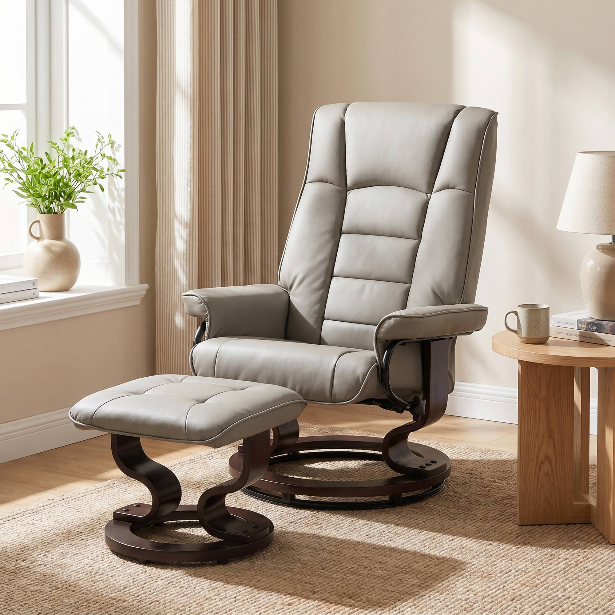 Alt View 1. Homcom - Leather Reclining Chair with Ottoman - Gray.