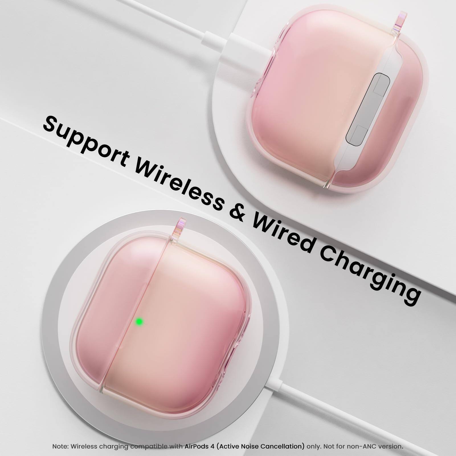 Support Wireless & Wired Charging

Note: Wireless charging compatible with AirPods 4 (Active Noise Cancellation) only. Not for non-ANC version.