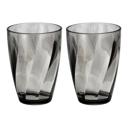 Front. Unique Bargains - 2pcs Clear Plastic Reusable Drinking Glasses, 13oz Diagonal Texture Unbreakable Stackable for Beer Juice - Light Grey.