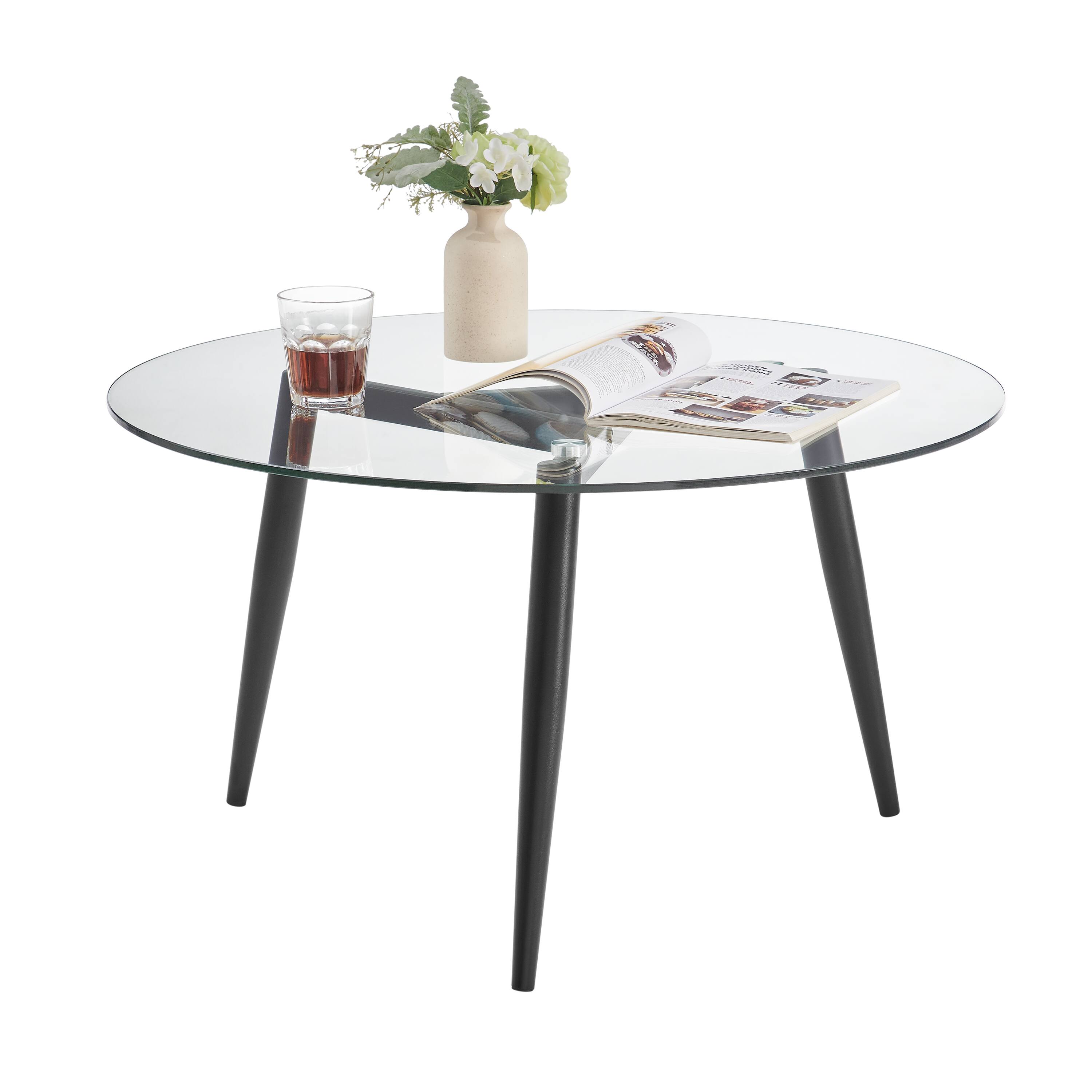 Alt View 8. Danya B - Van Beuren Coffee Table with Taper Legs and Clear Glass Tabletop - Black - Black, Clear.