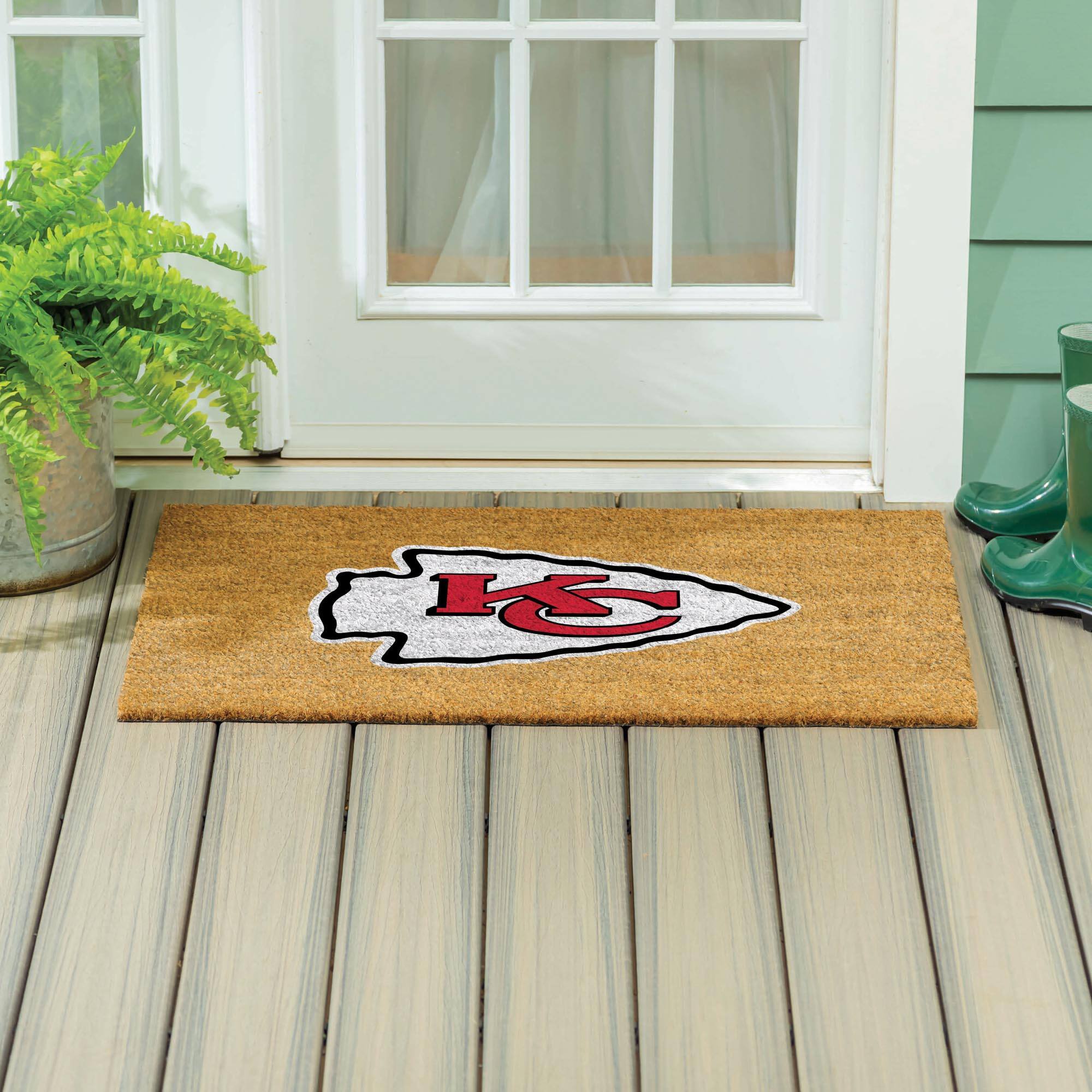 Alt View 3. Evergreen Enterprises - Kansas City Chiefs 24" x 36" Outdoor Team Logo Coir Mat - Brown.