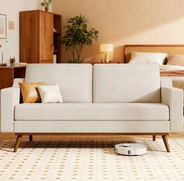 Dyonery - 65.4" Loveseat Sofa,Comfy Cotton Terry Cloth Love Seat Couches for Living Room,Mid Century Modern Small Couch - White