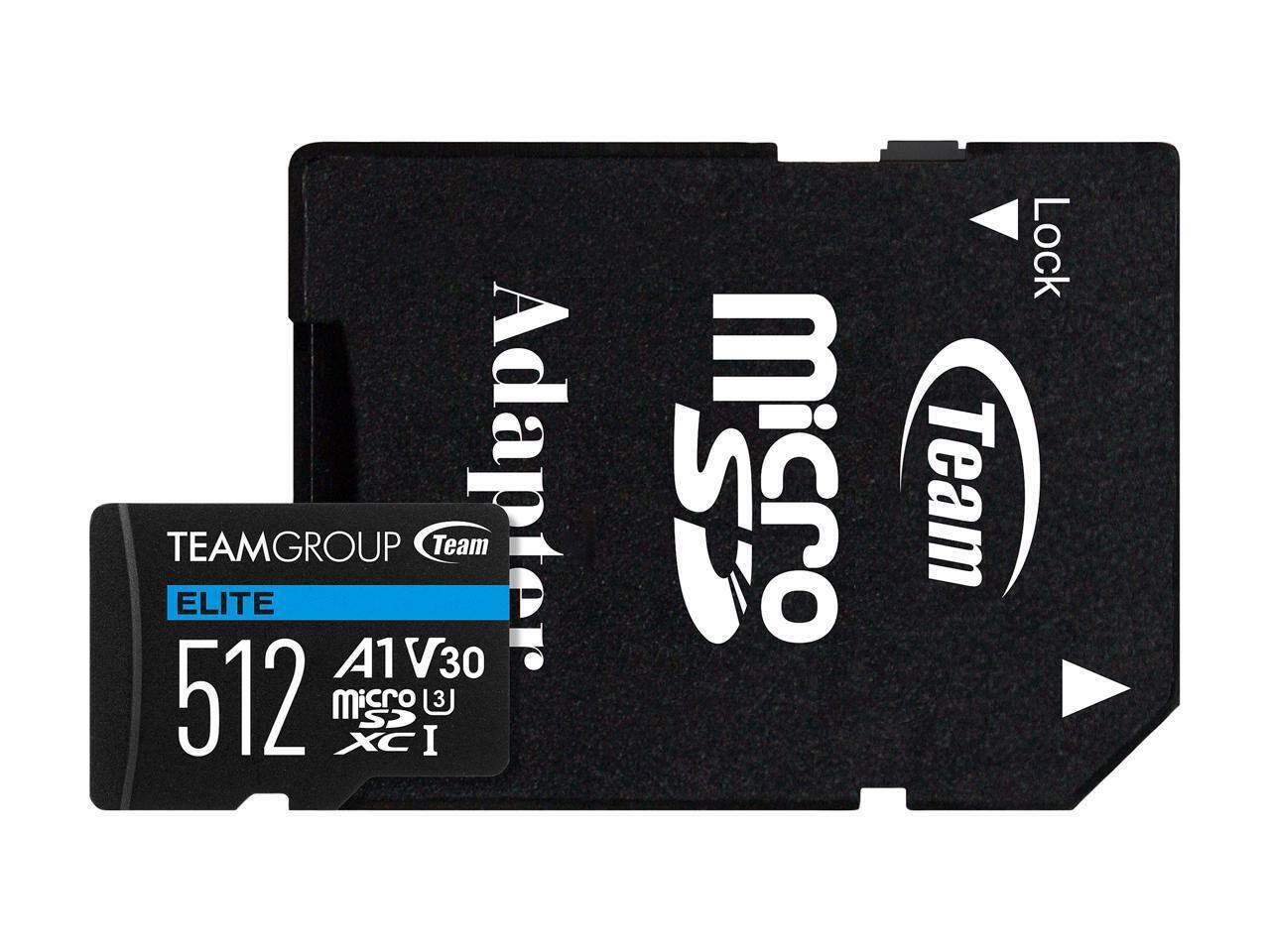 TEAMGROUP ELITE A1 V30  
512GB  
microSDXC  
A1  
U3  
I  
Lock  
Adapter