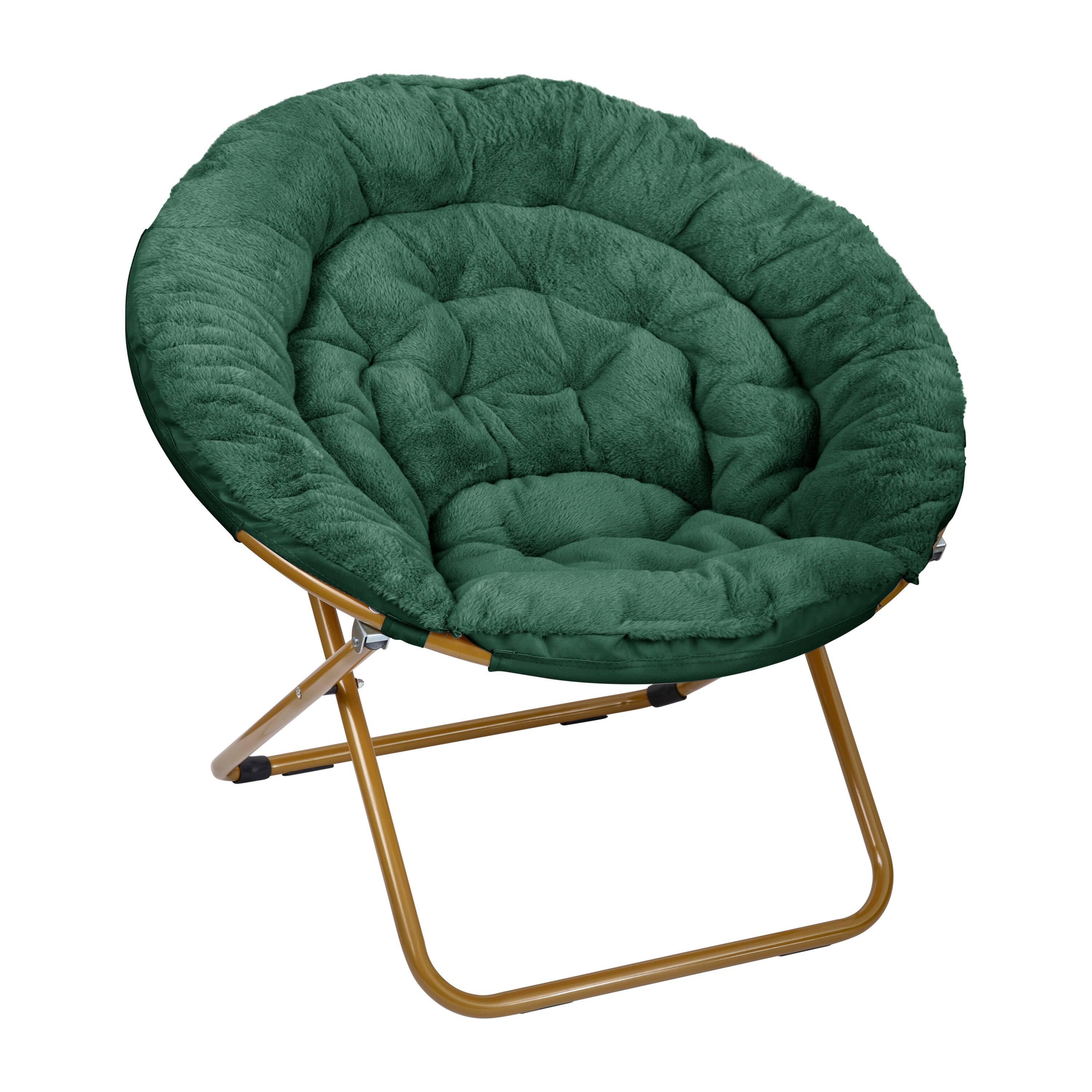 Alt View 7. Emma + Oliver - Ersa Oversize Folding Saucer Moon Chair and Ottoman for Dorm and Bedroom with Steel Frames - Emerald Fabric/Soft Gold Frame.