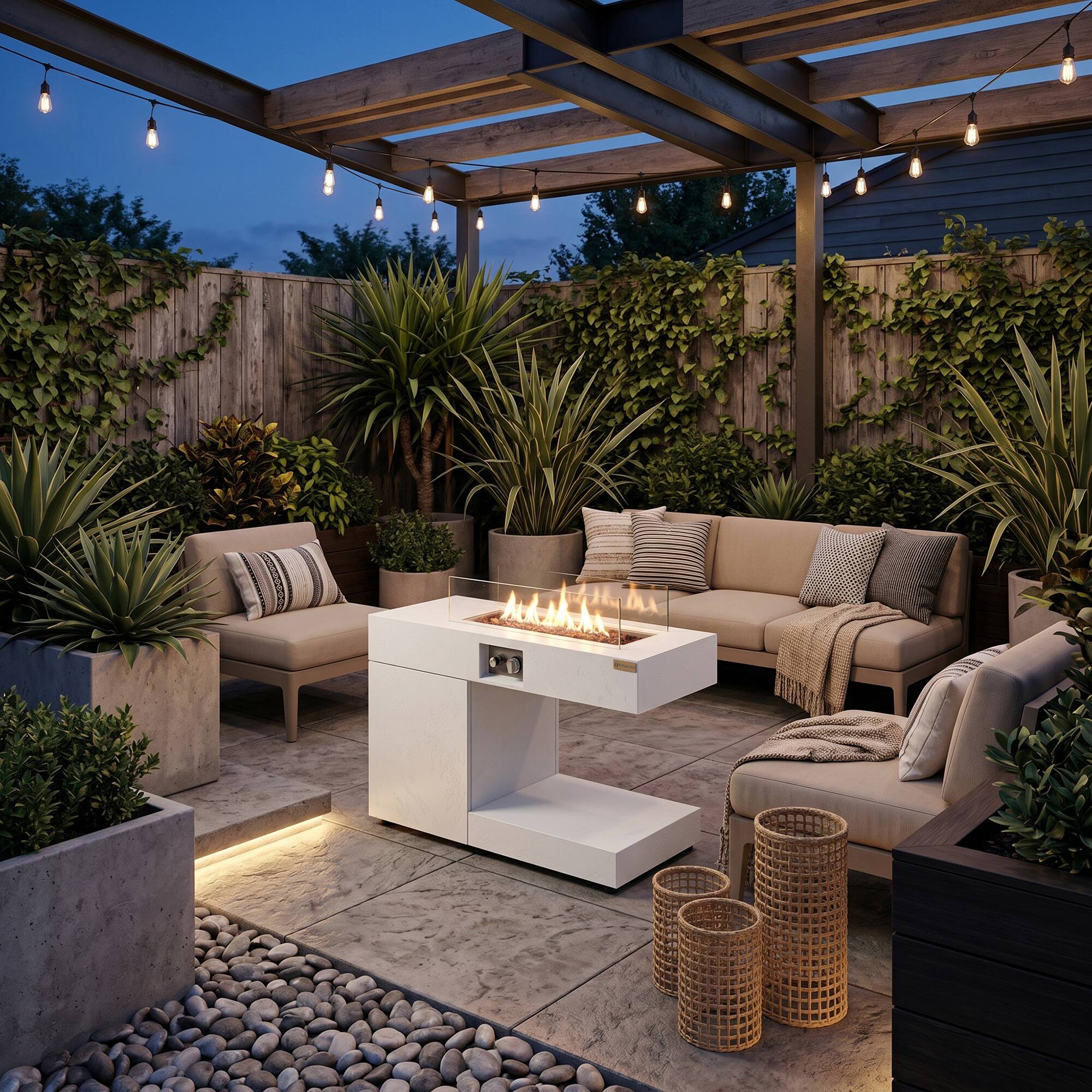 Alt View 2. Famapy - 40000 BTU Faux Stone Propane Fire Pit Table with Hidden Tank Holder, Auto-Ignition, 5mm Wind Guard Outdoor Patio Heater - White.