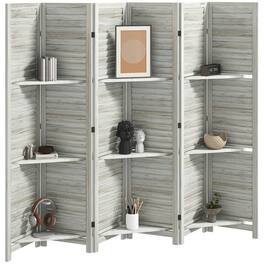 Homcom - Room Divider, 6 Panel 67" Tall Wood Privacy Screen with 3 Display Shelves, and Folding Storage for Bedroom - White
