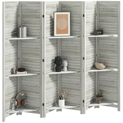 Front. Homcom - Room Divider, 6 Panel 67" Tall Wood Privacy Screen with 3 Display Shelves, and Folding Storage for Bedroom - white.