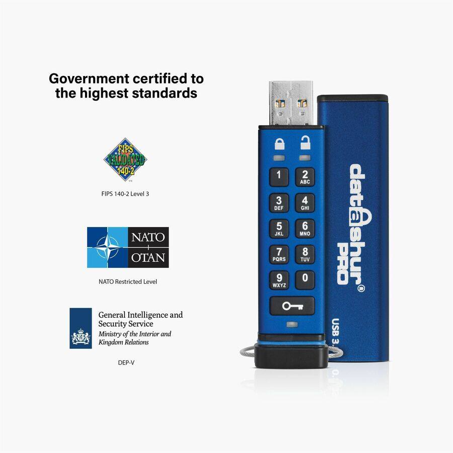 Government certified to the highest standards

FIPS 140-2 Level 3

NATO Restricted Level

General Intelligence and Security Service  
Ministry of the Interior and Kingdom Relations  
DEP-V

data shur PRO  
USB 3.0