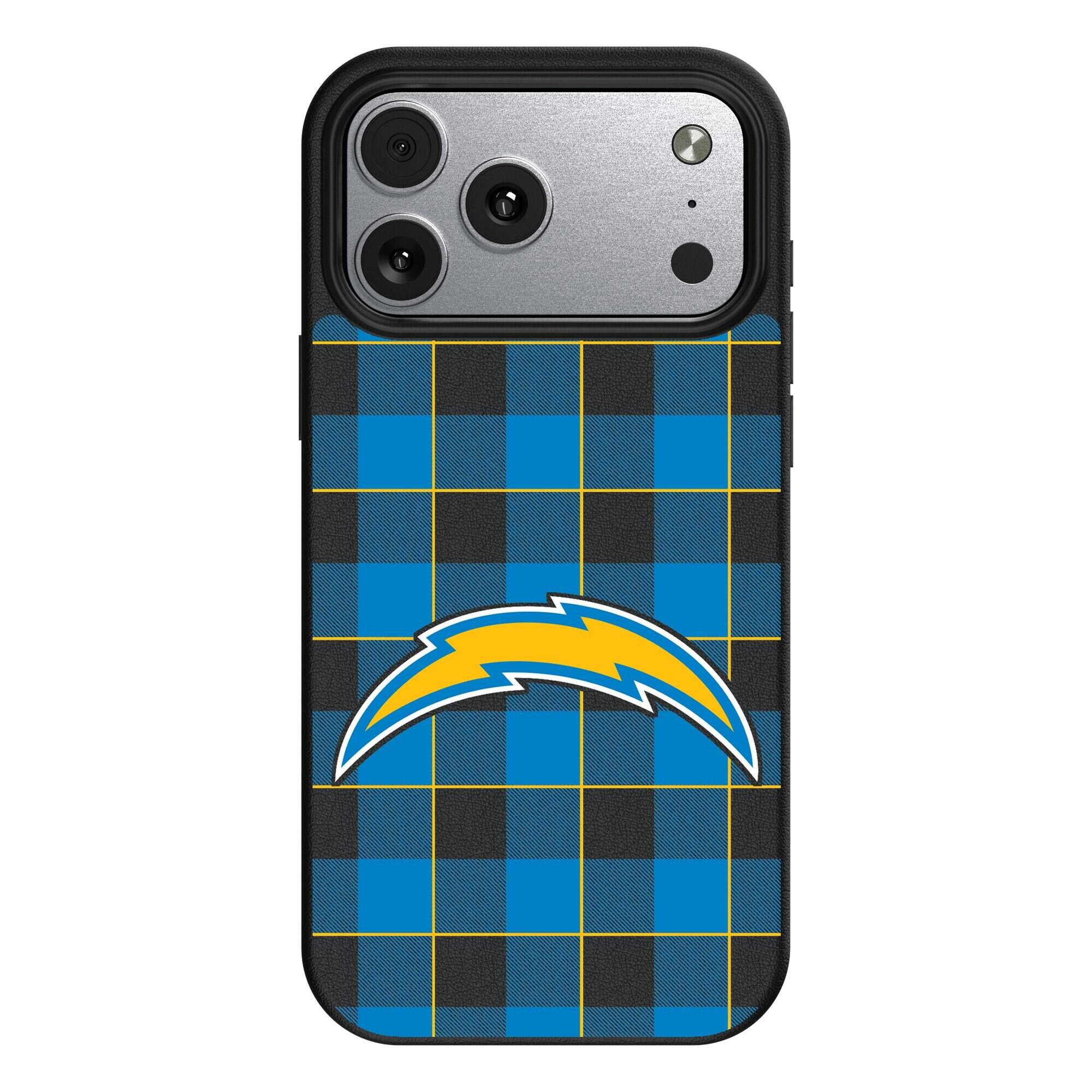Front. Keyscaper - Los Angeles Chargers Plaid Magnetic Bump iPhone Case - 17 Air - Black.