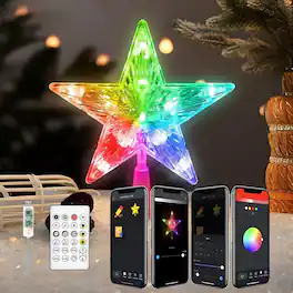 PARKER SLATER - Smart Lighted Star Tree Topper – 9", RGB LEDs, App & Music Sync - LED