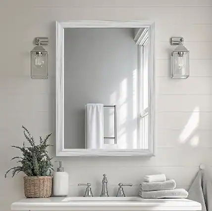 Front. ULTRUE - ULTRUE UTBM0RT01WW06181 White Wood Effect 24x32 Framed Wall Mirror.