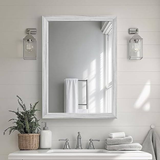 Front. ULTRUE - ULTRUE UTBM0RT01WW06181 White Wood Effect 24x32 Framed Wall Mirror.