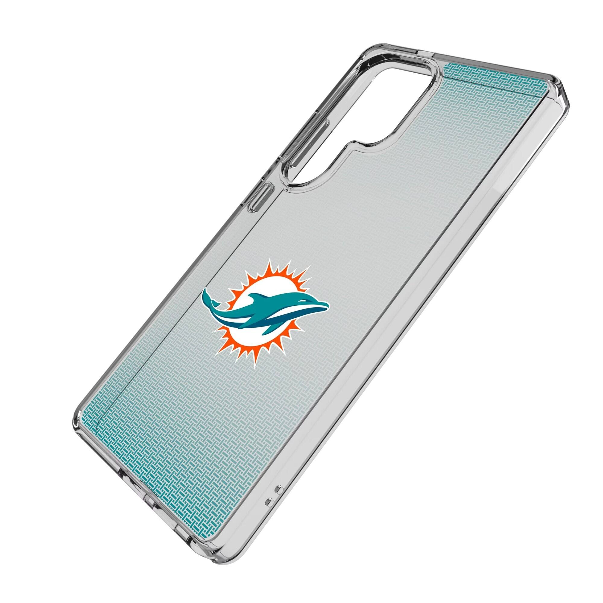 Alt View 1. Keyscaper - Miami Dolphins Linen Logo Galaxy Clear Case - S25 Plus - Multicolor.