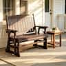 Fortune Candy - Wooden Patio Glider with Cup Holders, High Back and Deep Contoured Seat, for Porch Yard Garden (2-Seater) - Deep Brown