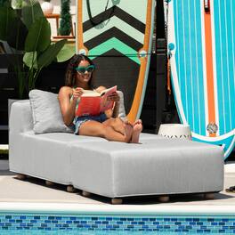 Jaxx - Vada Outdoor Sun Lounger Luxury Modular Chaise & Ottoman with Sunbrella Fabric & Waterproof Cover Sunbrella - Granite