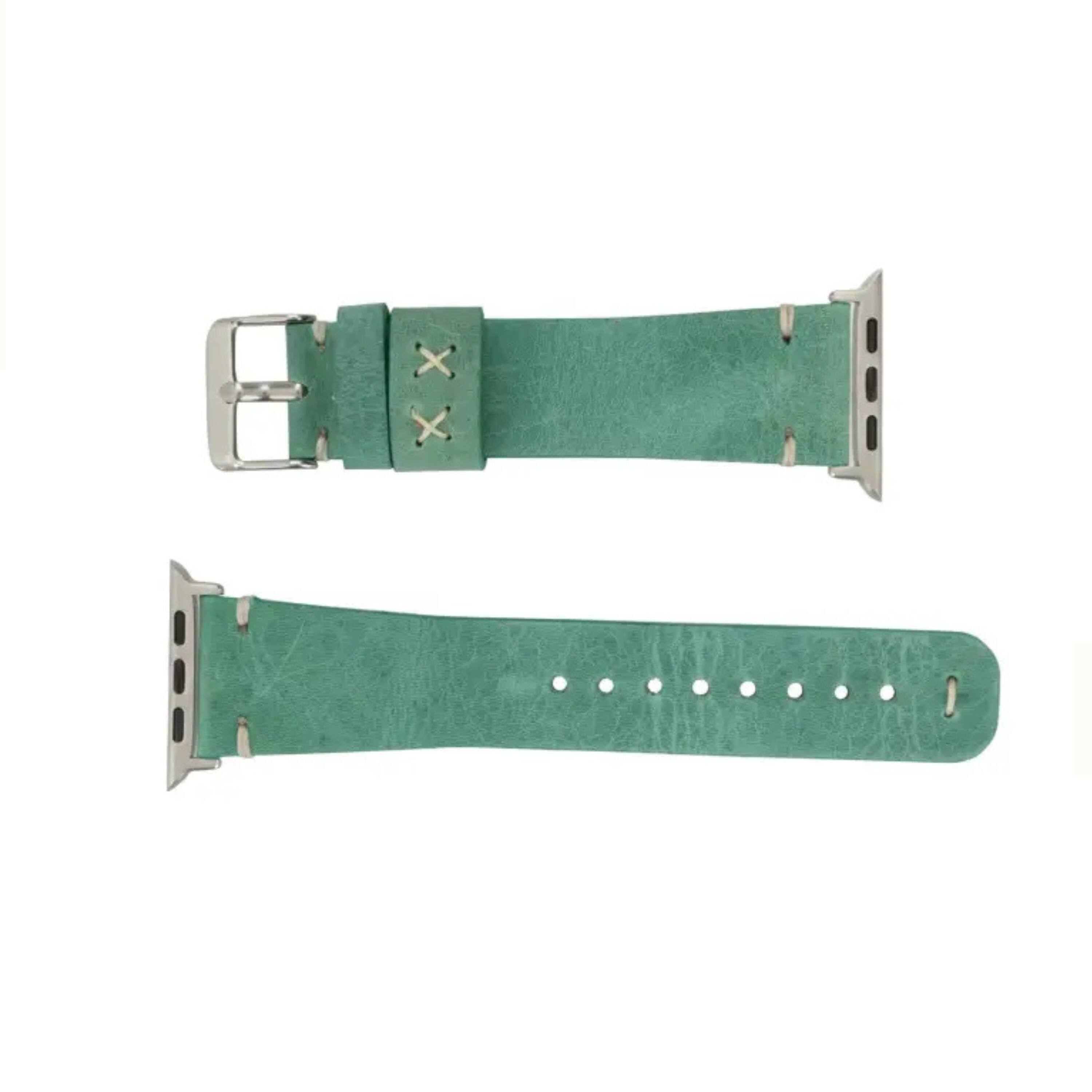 Left. Kitcheniva - Leather Watch Band Compatible With Apple Watch Ultra Series 8 7 And SE 38mm to 41mm Green - Green.
