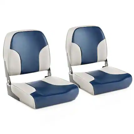 Front. Costway - Costway 2-Piece Folding Boat Seat Set with Sponge Padding & Aluminum Hinges Low Back - Blue,Gray.