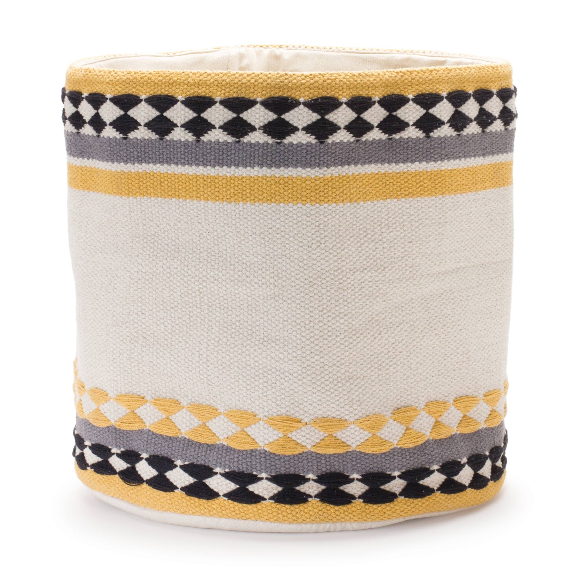 Angle. BreeBe - Striped Cotton Basket (Set of 2) - Cream, Brown.