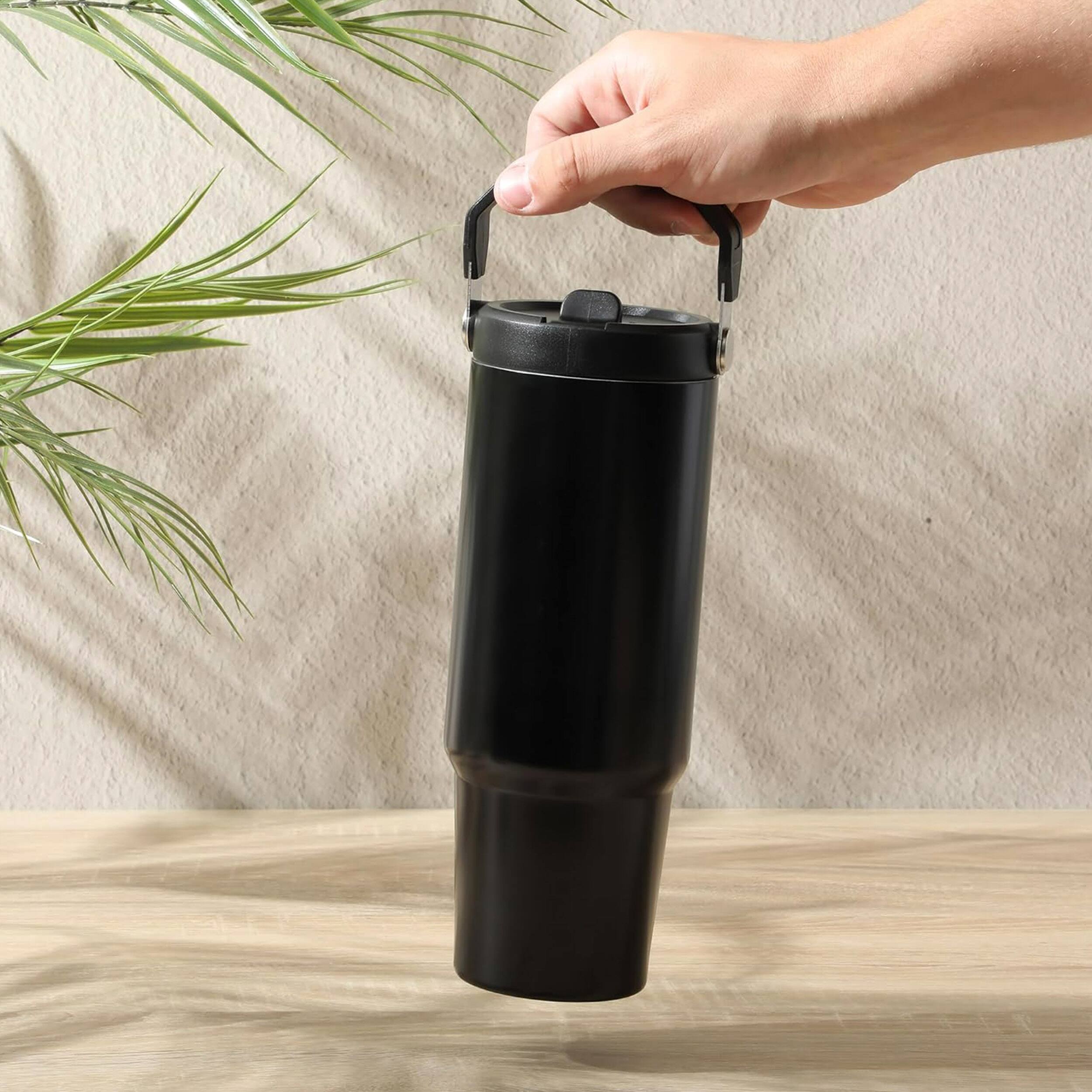 Alt View 2. Gibson - Gibson Home 29oz Marina Stainless Steel Thermal Tumbler with Top Handle and Folding Straw in Black - Black.