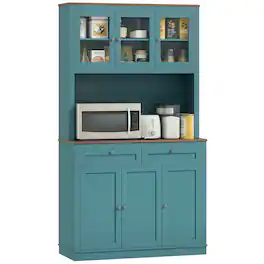 Homcom - 71" Kitchen Pantry Cabinet with Microwave Stand - Green