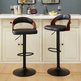 Vecelo - Set of 2 Swivel Bar Stools with Adjustable Height - 360° Rotation, PU Leather & Metal Base, 330lb Capacity - Black
