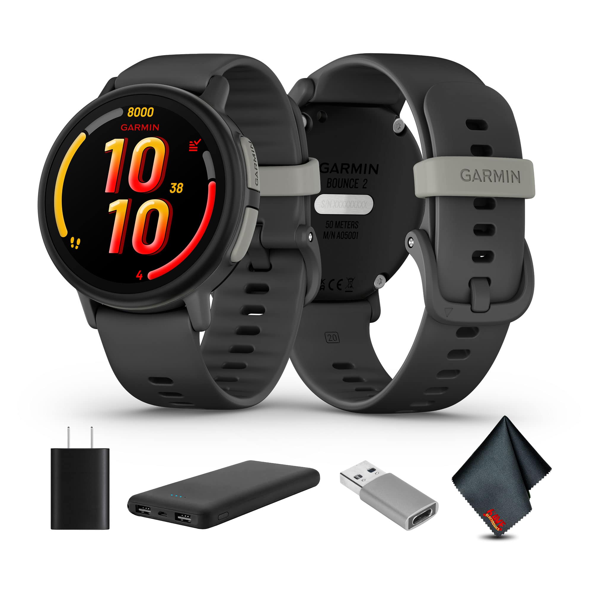 Garmin - Bounce 2, Kids Smartwatch, Slate Gray, USB (USA) ADAPTERS - Slate Gray - (2025)