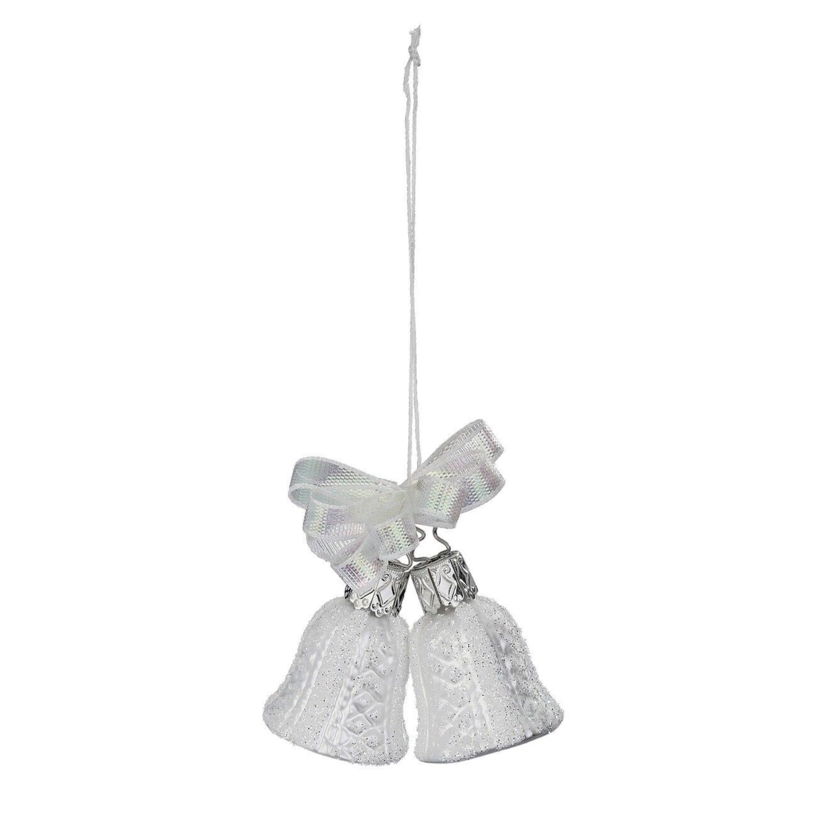 Inge Glas - Wedding Bells German Glass Christmas Tree Ornament FREE BOX 1.8 Inch - White