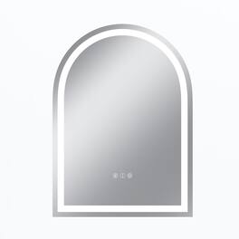 Boyel Living - 22 x 30 in Rectangle Aluminum Frame Arched Mirror with Front Light and Anti-Distortion Glass