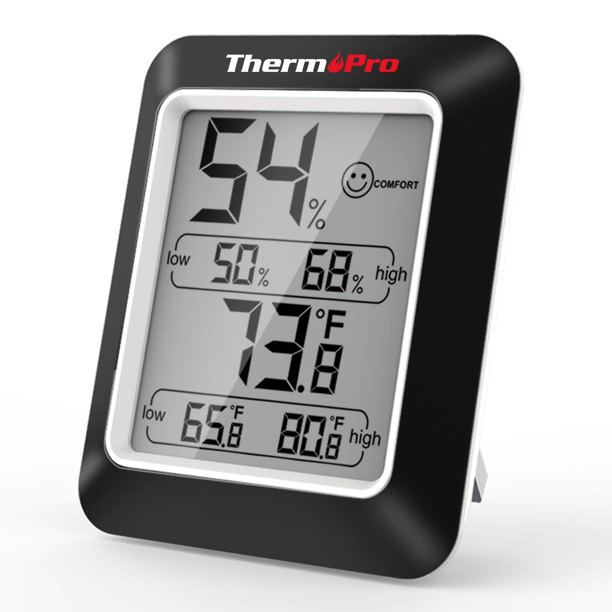 ThermPro  
54%  
COMFORT  
low 50% high 68%  
73.8°F  
low 65.8°F high 80.8°F