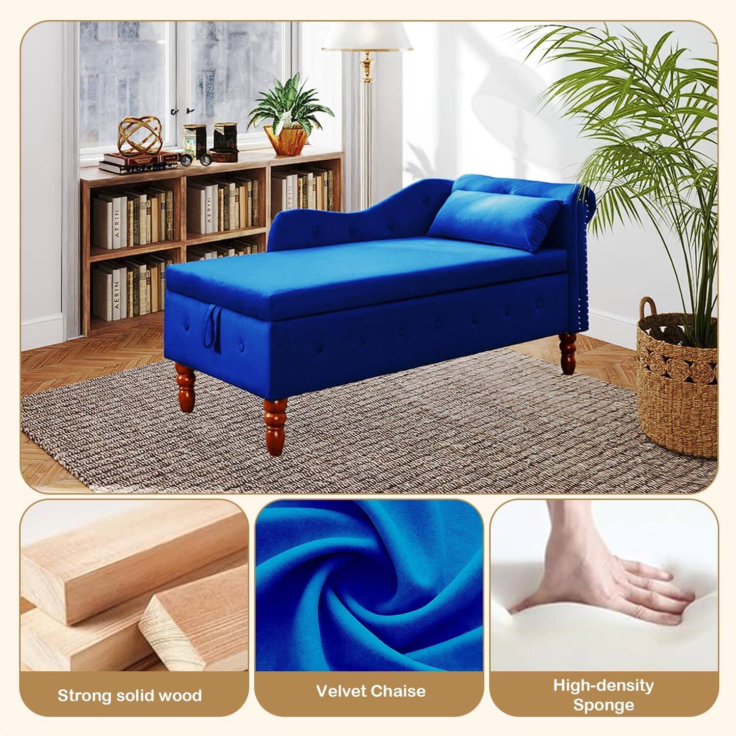 AERIN NBY LERIN I Strong solid wood Velvet Chaise High-density Sponge