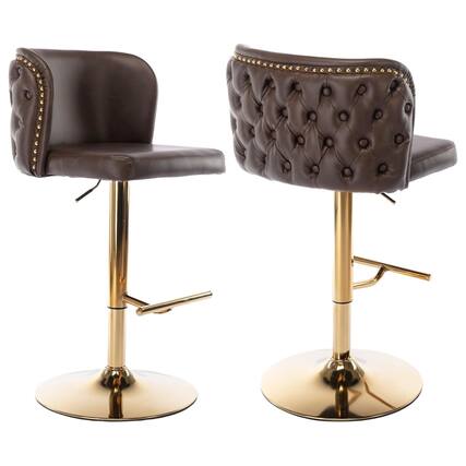 Front. HTUTWOO - Adjustable Bar Stools Set of 2, Swivel Counter Height Chairs, PU Upholstered Barstools with Button Tufted for Kitchen - Brown.