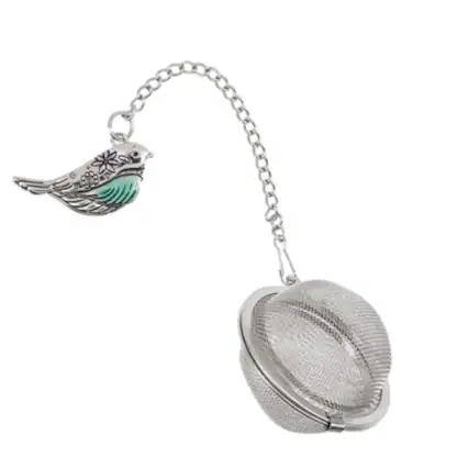 Front. Ganz - Ganz Bird Charming Zinc Metal Mesh Tea Infuser Ball with Enameling For Loose Leaf Tea Reusable.